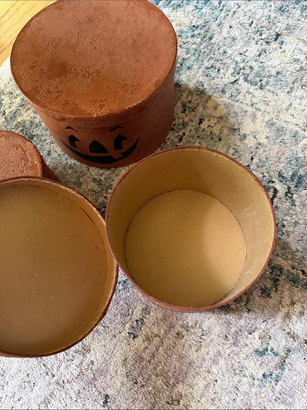 3 Primitive Rustic Halloween Nesting Boxes Round Stackable Decor